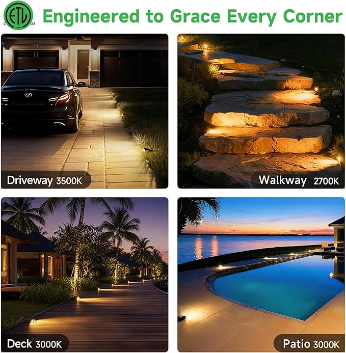 In Ground Well Lights 2700K - 12V Wired One Directional Inground Fixture, 5 Colors Ground Landscape Lighting, LED ORB Aluminum for Patio Sideway Pathway 3W 170LM 12 Pack Varmtalys