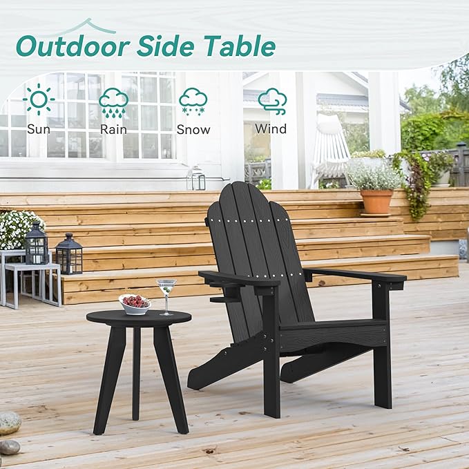 HDPS Outdoor Side Table, Small Round Side Table Weather-Resistant, Outdoor Side Tables for Patio, Porch, Deck, End Table for Plant Stand, Living Room, Bedroom, Black HOMENJOY