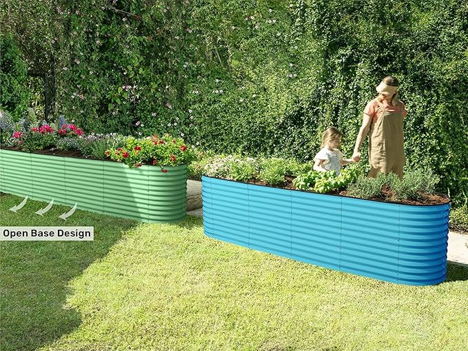9-in-1 Galvanized Raised Garden Beds Outdoor // 8×2×2.5 ft Modular Planter for Gardening, Vegetables, Flowers // 32" Extra Tall Metal Raised Garden Bed (Teal) // Patented Design Planter Box PlantPlot