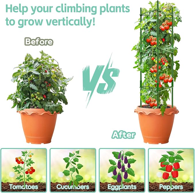 Riare 2 Pack 4 FT Tomato Cages for Garden- 48inches Heavy Duty Garden Stakes, Adjustable Tall Tomato Plant Support Tomato Trellis Cage for Pots, Raised Garden Bed, Climbing Vegetables Plants Flowers Riare