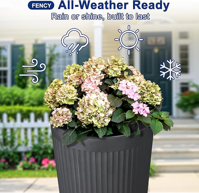 FENCY 2Pack 24IN Self Watering Planter for Indoor Plants, Plastic Large Planter for Outdoor Plants, Water Level Indicator& Spacious Reservoir Flower Planter Decorative(Black) FENCY