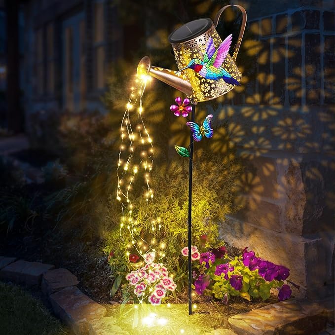 Solar Watering Can with Lights Outdoor Garden, 41in Large Hummingbird Garden Stake Lights, Waterproof Decoration for Yard Lawn Pathway, Gifts for Mom Grandma Women Birthday Gardening Gift Newinhome