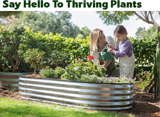 Plant & Plot Galvanized Raised Garden Beds Outdoor // 6×3×1 ft (2-Pack) Planter Raised Beds for Gardening, Vegetables, Flowers // Large Metal Garden Box // Patented Tool-Free Design (Silver) PlantPlot