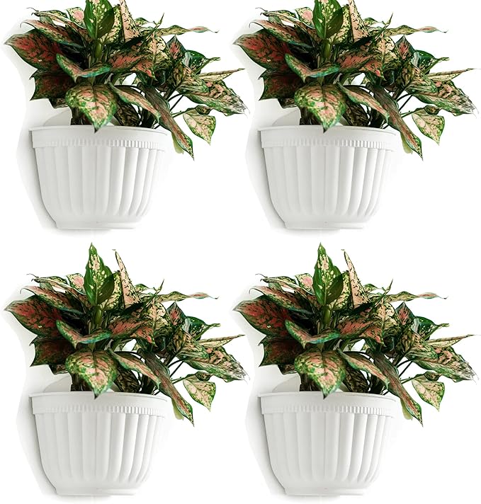ORIMERC 4 Pack White Wall Planter Pots Vertical Living Wall Hanging Planters Wall Mounted Planter Holder with Drainage Hole for Indoor Outdoor Plants Wall Decor with Hooks/Screws OrimercGarden