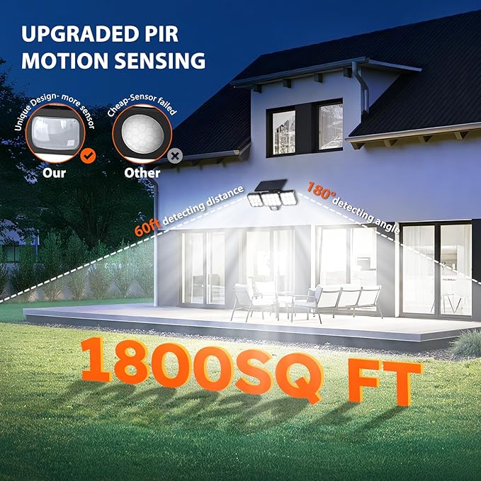 WdtPro Solar Lights Outdoor Flood Light 3 Pack, 3500LM Bright Motion Sensor Outdoor Lights, 3 Heads & Upgrade Glass Panel, LED Solar Powered Security Light Spotlights Waterproof for Outside Yard WdtPro