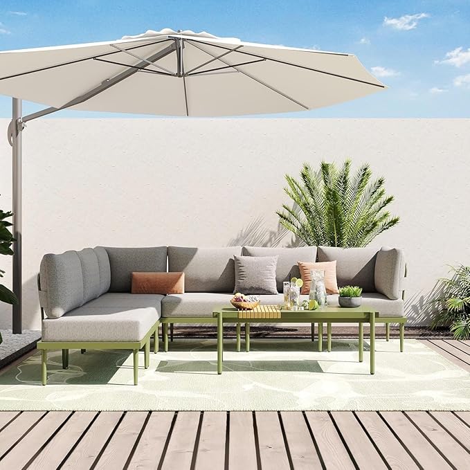 Sundale Outdoor 7 Pieces Metal Patio Furniture Set, Outdoor Sectional Sofa with 6 Inch Olefin Cushion, Modern Outdoor Conversation Sets for Backyard, Poolside, Sunroom SundaleOutdoor
