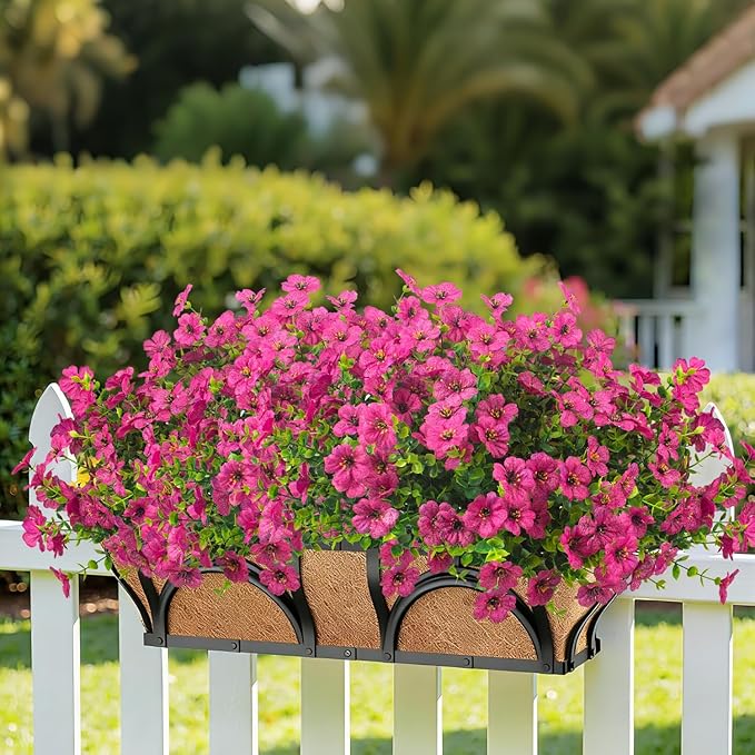 20 Bundles Artificial Flowers for Outdoors, UV Resistant Fake Plants Flowers Greenery Shrubs Plants for Decoration Outside Plants Hanging Planter Home Garden Decor (Rose Red) Grunyia