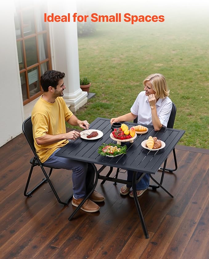 VEVOR Outdoor Patio Dining Table, 37 inch Square Metal Steel Slat Backyard Bistro Tables, with 1.5 in Umbrella Hole, Outside All-Weather Large Furniture for Lawn Garden Porch, Black VEVOR