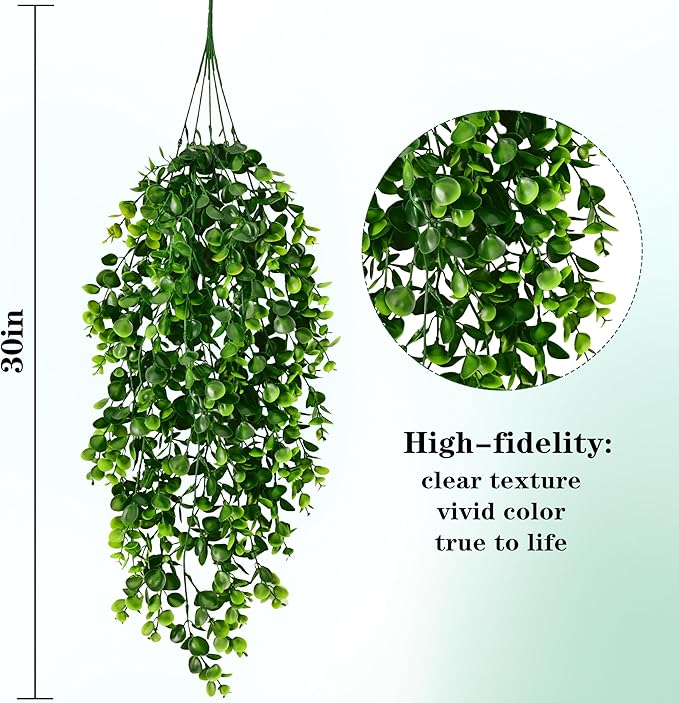 Waipfaru 4Pcs Fake Hanging Plants 2.7ft Fake Plants Eucalyptus Leaves UV Resistant Fake Vines Ivy Artificial Plants Outdoor Faux Plants Indoor Bedroom Living Room Boho Wall Porch Shelf Decor Waipfaru