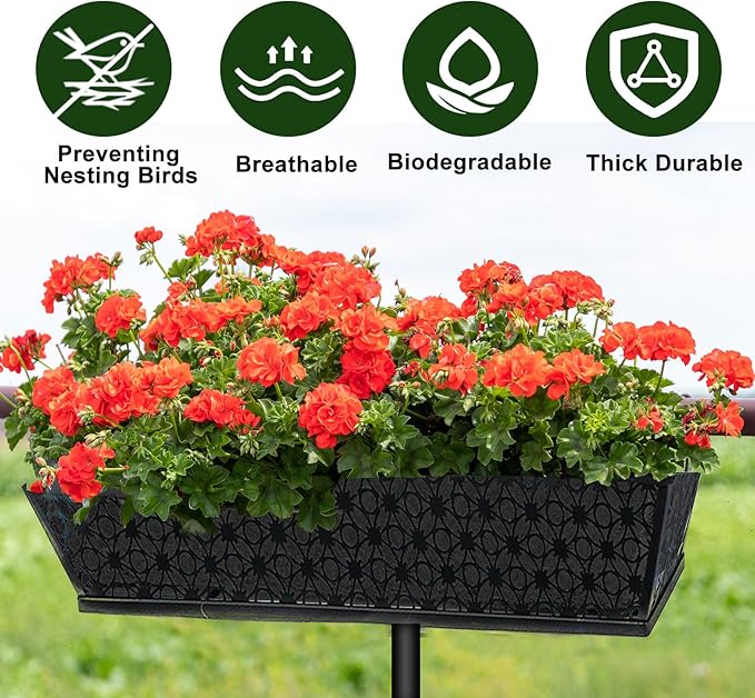 2PCS 24Inch Rectangle Window Box Liner Felt Planter Basket Liner Insert Black Plant Container Liners Non Woven Fabric Liner for Garden Fence Wall Railing Hanging Flower Pot - Avoid Bird Nesting Fantang