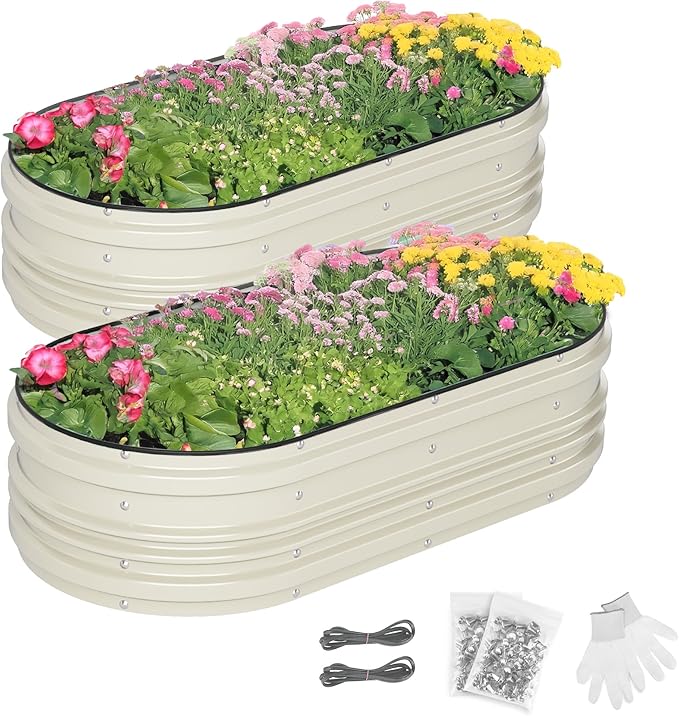 WORKPRO 2PK 4x2x1ft Outdoor Galvanized Raised Garden Bed Kit, Rust & Corrosion Protection, Easy Assembly, Safe Edge, Ideal for Vegetables & Flowers, White WORKPRO