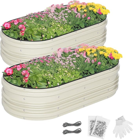 WORKPRO 2PK 4x2x1ft Outdoor Galvanized Raised Garden Bed Kit, Rust & Corrosion Protection, Easy Assembly, Safe Edge, Ideal for Vegetables & Flowers, White WORKPRO