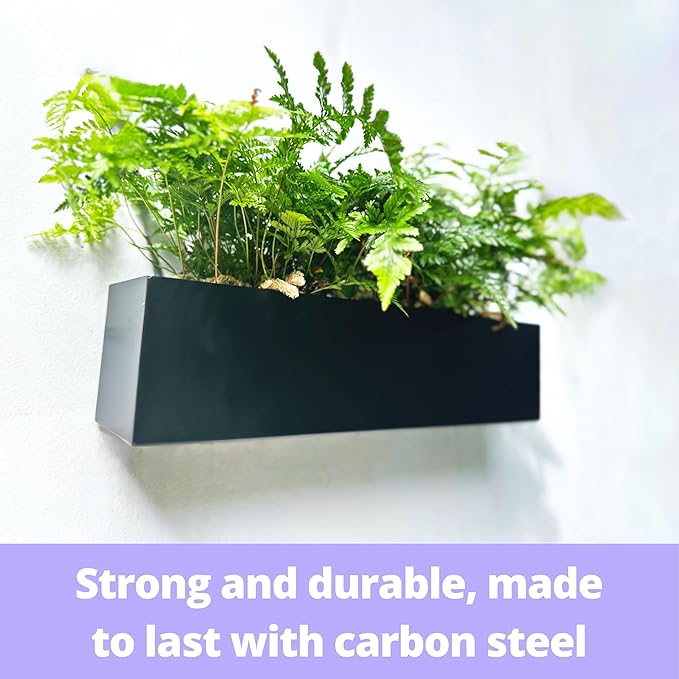 LaLaGreen Wall Planter (24 Inch, 2 Pack) Rectangular Metal Hanging Flower Pot for Succulents Carbon Steel Black, Long Window Sill Box Modern Fence Floating Garden Shelf for Deck Indoor Outdoor Decor L%C3%A1L%C3%A1Green
