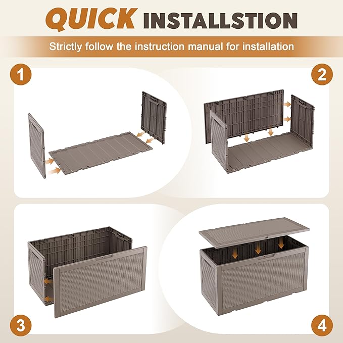 Outdoor Storage Box, Resin Deck Boxes Indoor and outdoor, Waterproof Storage Box Lockable Lid (Grey, 101 Gallon) NBYSGO