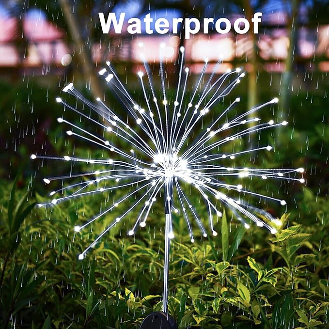JJGoo Solar Firework Lights, 2 Pack 120 LEDs 2 Lighting Modes Solar Garden Lights Outdoor Waterproof for Yard Patio Walkway Pathway Party Wedding Christmas Decorative- Cool White JJGoo