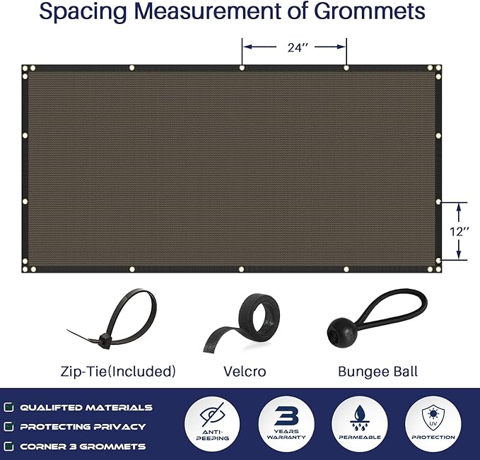 WINDSCREEN4LESS 6' x 9' Privacy Fence Screen in Brown for Chain Link Fence W/ Brass Grommet 85% Blockage Windscreen Outdoor Mesh Fencing Netting 150GSM Fabric W/ Zip Ties - Custom Size Windscreen4less