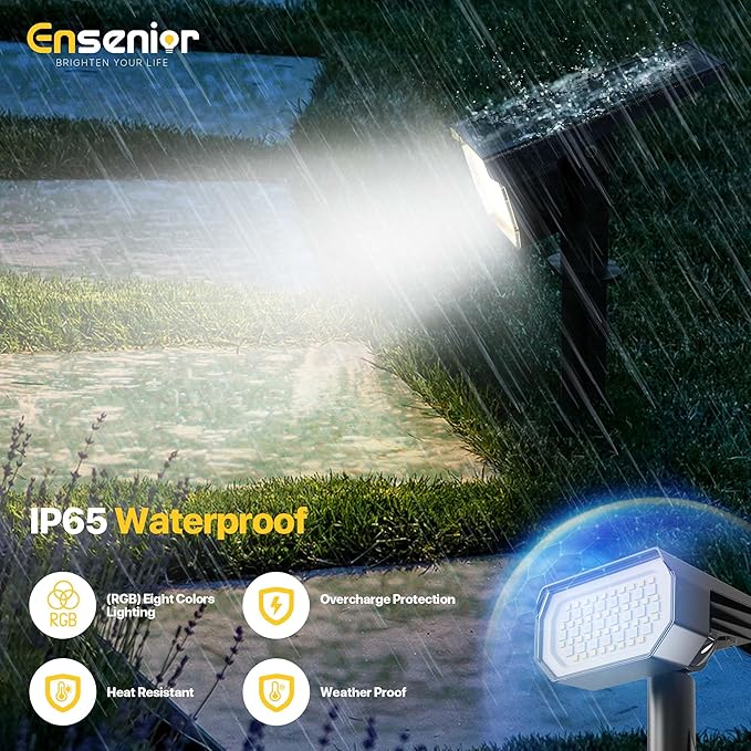 Ensenior Solar Spotlights Outdoor RGB, 7+1 Color Changing Mode Outdoor Landscape Lighting, IP65 Waterproof, Automatic ON/Off Solar Powered Spotlight, Halloween Christmas Decorations (6-Pack) Ensenior
