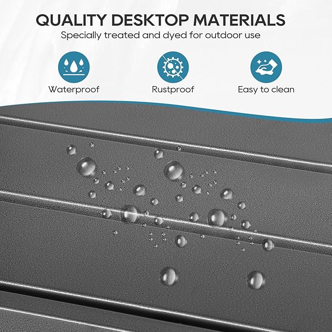 Outdoor Bar Table, Patio Console Pub Height Table with Powder Coated Steel Frame, Weather Resistant Waterproof Top for Hot Tub, Balcony, Garden, Yard, Poolside Sumshadow