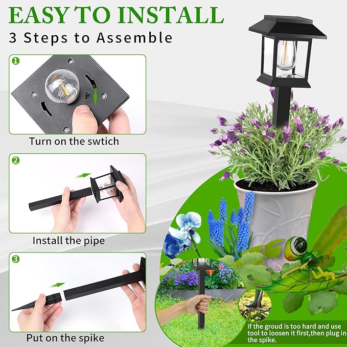 Greluna Solar Lights Outdoor, 6 Pack Waterproof Auto On/Off Solar Pathway Lights for Garden, Landscape, Path, Yard, Patio, Driveway, Walkway Decor Greluna