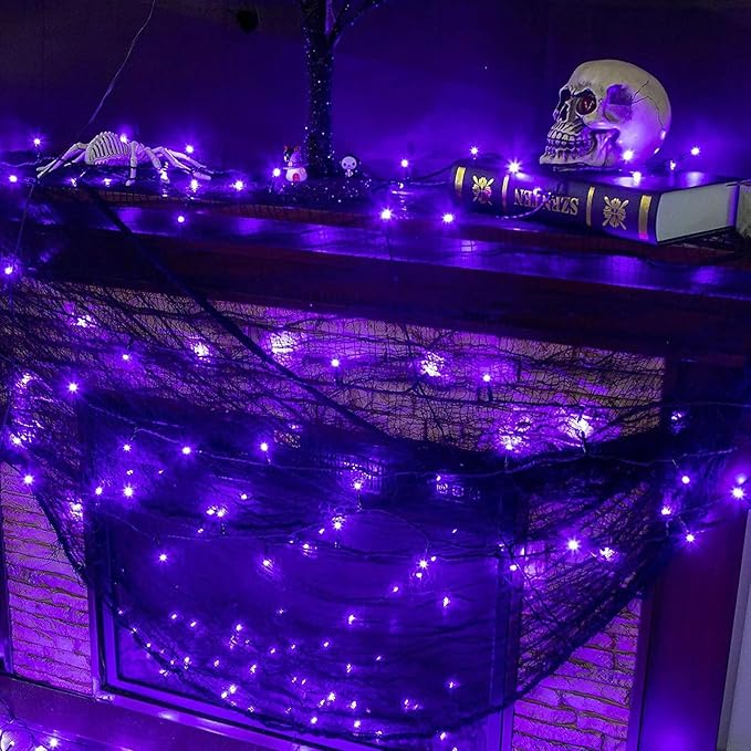 66Ft 200 LED Halloween Fairy Lights Plug in, 8 Modes String Lights with Timer for Outdoor & Indoor, Waterproof Twinkle Lights for Bedroom Garden Party Carnival Supplies Halloween Decorations (Purple) BHCLIGHT