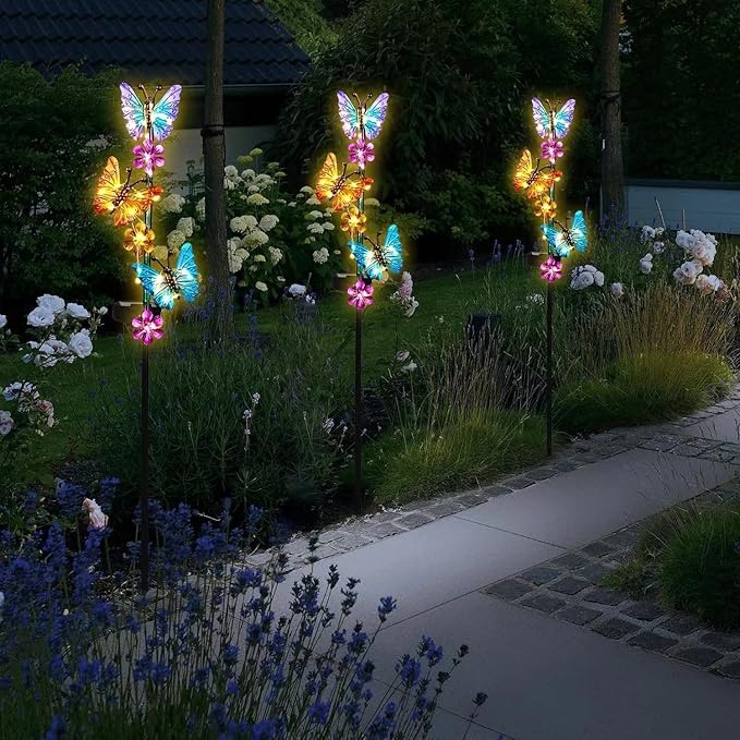 Solar Lights Outdoor Waterproof Garden Butterfly Light Decorative Solar Stake Lights with Butterflies Decor for Garden Yard Lawn Patio Pathway(2 Pack) YHSOLAR