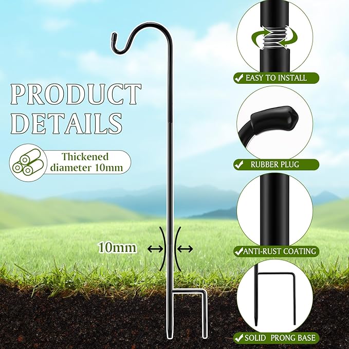 2 Pcs 45 Inch Shepherds Hook for Outdoor Adjustable Bird Feeder Pole Metal Steel Shepard Hooks for Hummingbird Stand Feeder Pole for Garden Plant, Lantern, Hanging Wedding Decor Yetene