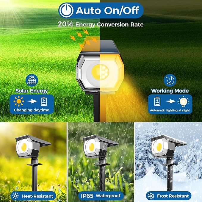 2 Pack Solar Spot Lights Outdoor, Solar Spotlights Outdoor Waterproof 2-in-1 Auto On/Off Landscape Lighting for Outside Yard Wall Garden Pathway(Warm White) Peasur