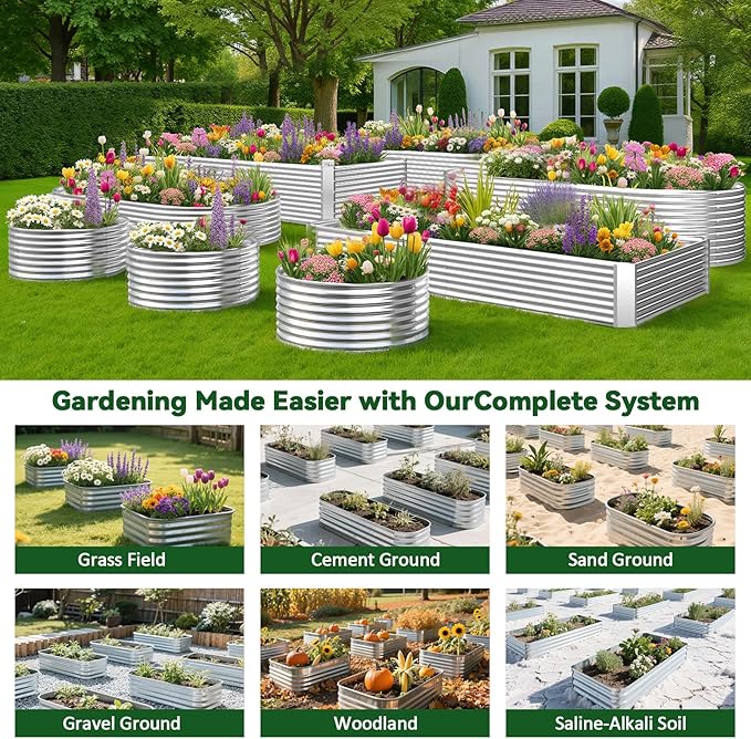 2 Pack Tall 8x4FT Raised Beds for Gardening, Corrugated Galvanized Steel Raised Garden Bed, Outdoor Metal Above Ground Garden Bed for Vegetables and Flowers(Rectangular) OZMSHF