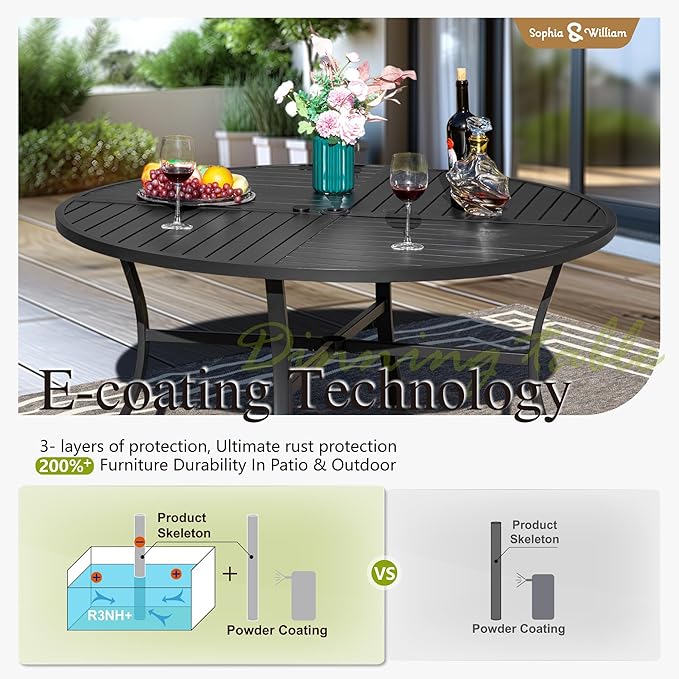 Sophia and William Swivel Outdoor Patio Dining Set for 4, Outdoor Table and Chairs, Removable Seat Cushions, Black 42" Round Patio Dining Table,Red SophiaWilliam
