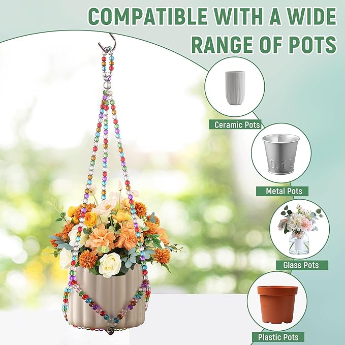 1Pack Glass Beaded Plant Hanger Indoor,Rainbows Hanging Planters for Outdoor Plants,Colored Macrame Plant Hanger,Boho Handmade Farmhouse Rustic Decor,17 Inch(Pot Not Included) Rootora