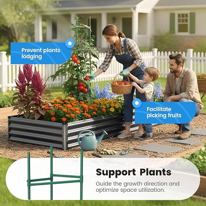 Quictent Galvanized Raised Garden Bed 8x4x1 Ft Metal Planter Box for Vegetables Bottomless for Backyard, 2 Tomato Cages Included, Dark Grey, 2PCS QUICTENT