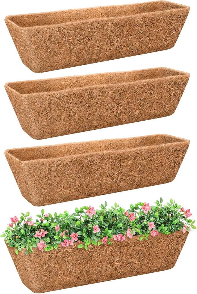 Riare 4 Pack 36 Inch Rectangle Coconut Liners for Planters, Natural Coconut Fiber Planter Liners, Window Box Liner Trough Coco Liner for Outdoor Flower, Garden Wall, Deck & Fence Planter Boxes Riare