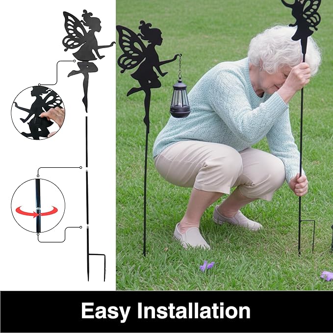 Solar Fairy Garden Lights Outdoor – Spring Decorations Yard Ornaments, Color-Changing LED Fairy Statue with Lantern, Solar Powered Garden Stakes for Patio, Lawn & Pathway Decor (Set of 2) PowerUpwiththeSun