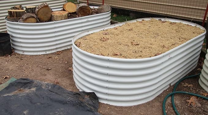 A ANLEOLIFE 6-Set 8X4X2 ft Galvanized Raised Garden Bed Kit, Oval Metal Deep Root Planters for Outdoor Plants, Antique White AAnleolife