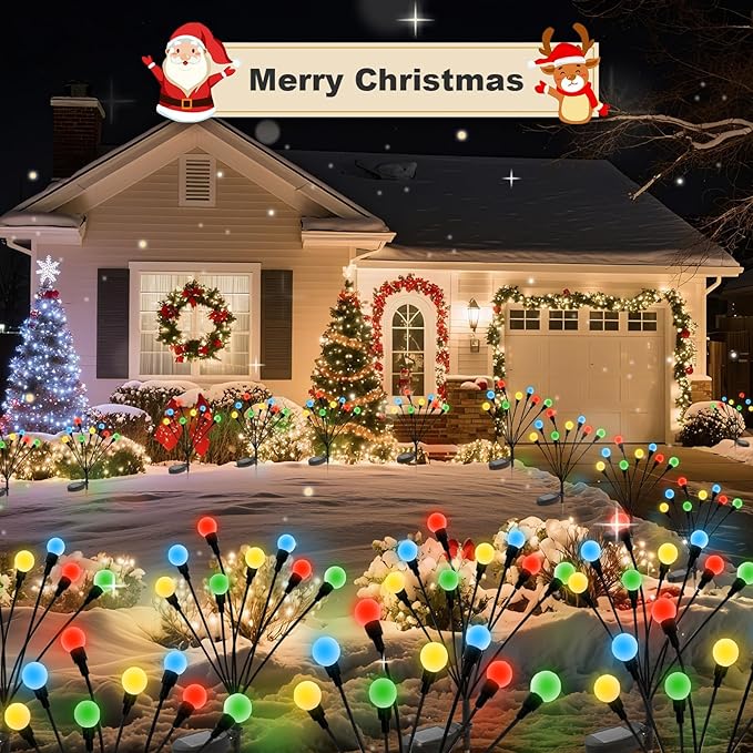 ALSO GO Solar Garden Lights, Solar Firefly Lights Outdoor 8 Pack 64 LEDs, Color Changing Swaying Light for Yard Patio Pathway Holiday Decoration, Iron Wire & Heavy Bulb Base, Gardening Gifts ALSOGO