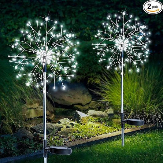 suddus Solar Garden Lights Outdoor Waterproof Decorative, 2Pack 150LED Firework Lights, Solar Fairy Lights for Yard, Garden, Party, Patio, Pathway, Flowerbed - White SUDDUS