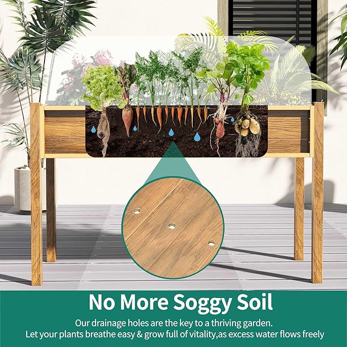 YITAHOME 48x18x30in Raised Garden Bed, Weather Resistant Poly Lumber Planter Box with Legs, Elevated Garden Bed for Yard, Garden, Balcony - Brown YITAHOME