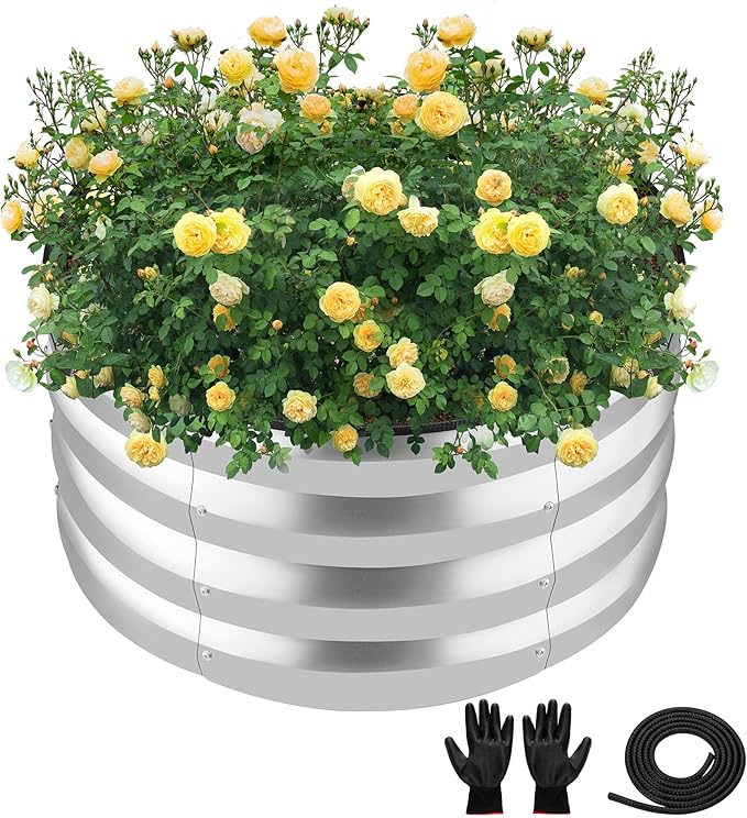 ZXZYHFTY Round Galvanized Raised Garden Bed kit,Silver Outdoor Garden Raised Planter Box, Round Large Metal Raised Garden Beds for Vegetable 2 * 2 * 1ft 1 Pack ZXZYHFTY