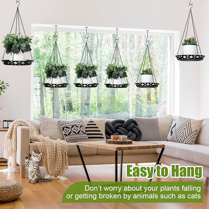 Enhon 6 Pack Metal Hanging Planter, 12 Inch Indoor Outdoor Plant Hanger, Classy Glossy Black Decorative Shelf for Window Wall Ceiling Home Decor Clickhere