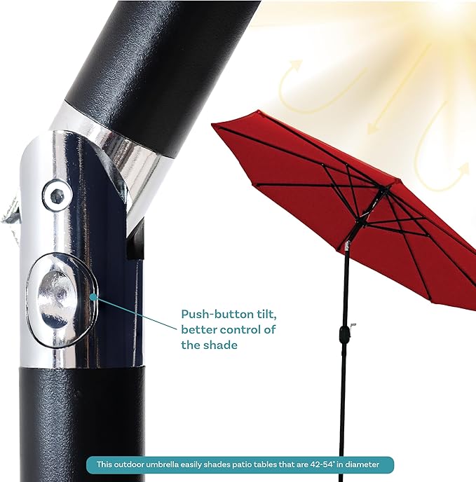Sunnydaze Outdoor Patio Umbrella - Polyester Table Market Umbrella with Push-Button Tilt and Crank - 8 Sturdy Ribs - Red - 9ft SunnydazeDecor