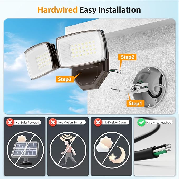 Onforu 3200LM Flood Lights Outdoor, 32W 6500K LED Security Light Switch Controlled, IP66 Waterproof Outdoor Lights, Wall Mount Exterior Flood Light with 2 Adjustable Heads Floodlights Outside Onforu