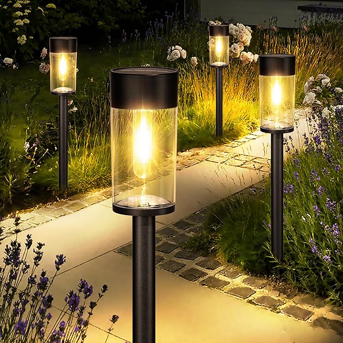UME 8 Pack Solar Pathway Lights Outdoor, Bright Solar Garden Lights with Metal Design–IP65 Waterproof, Auto On/Off, 3000K LED Landscape Lighting for Yard, Lawn, Walkway, Driveway, Patio Decor UME