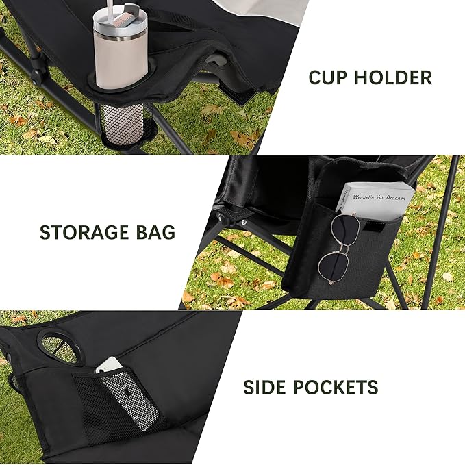 Oversized Rocking Camping Chair with Headrest & Cup Holder - 400lbs Capacity, 600D Oxford Fabric, Easy Fold Portable Outdoor Rocker Chair for Camping, Backyard, Beach, Light Gray Rootora
