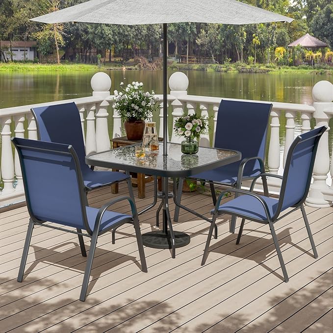 UDPATIO Patio Chairs Set of 4, Stackable Outdoor Dining Chairs with High Back, Breathable Textilene Fabric Outdoor Chair All Weather, 350LBS Capacity for Garden/Backyard (Blue) UDPATIO