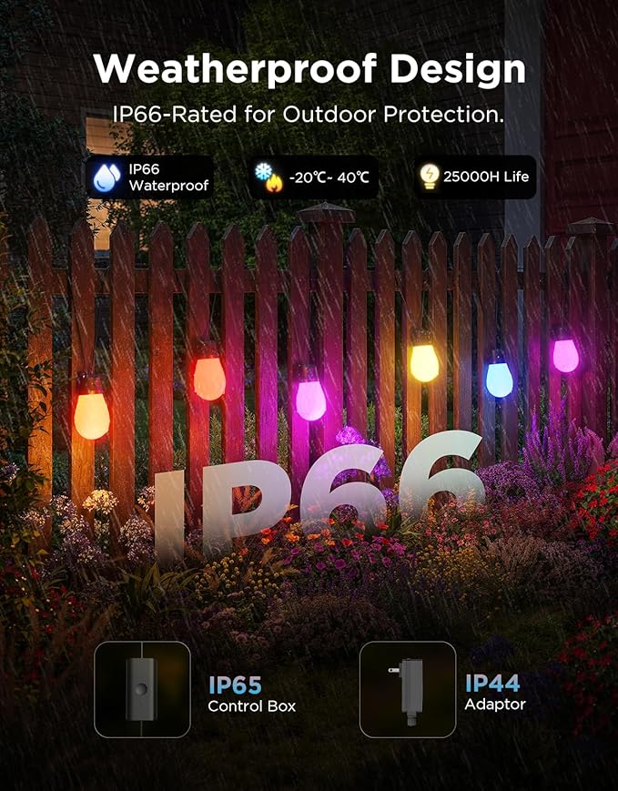 Govee S14 Bulb Outdoor String Lights 2, 48ft Smart RGBIC Warm White Patio Lights with 15 LED Bulbs, 111 Scene Modes for Outdoor Decor, Upgraded IP66 Compatible with Alexa, Google, Matter, APP Control Govee