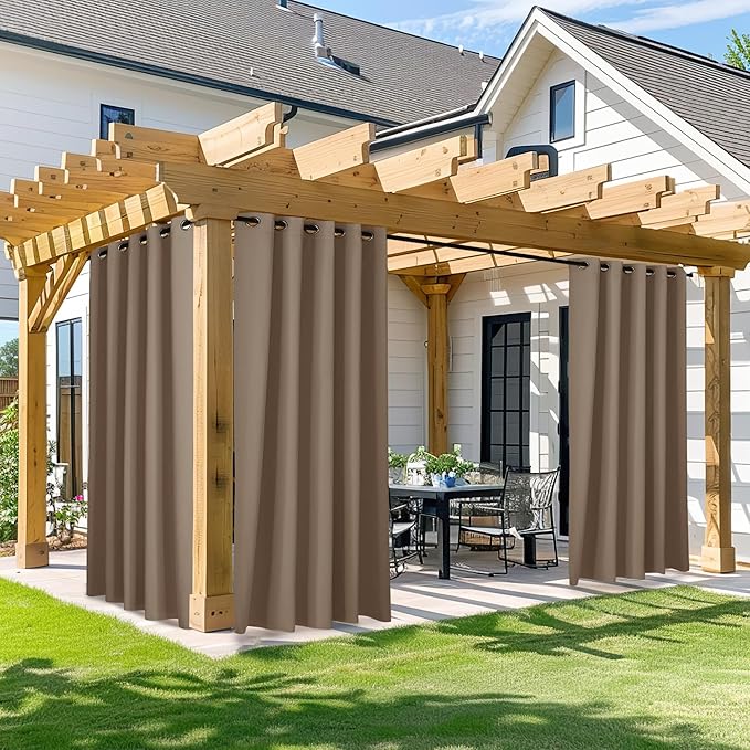 NICETOWN Outdoor Patio Curtain 95 inch Long, 66" Wide Gazebo Waterproof Outdoor Curtain for Deck, Summer Heat Reducing Drapes for Front Porch Pergola Garden Farmhouse, 1 Panel, Tan NICETOWN