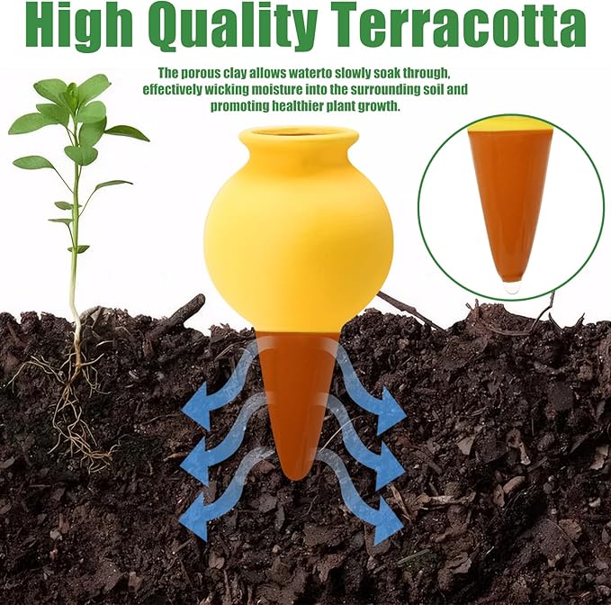Terracotta Watering Spikes, 4 Pack Self Watering Globes, Slow Release Self Watering Planter Insert, Plant Watering Globes for Indoor and Outdoor Plants Rootora