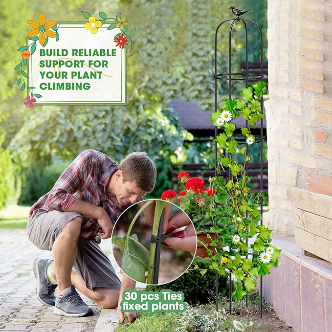 Tower Obelisk Garden Trellis for Climbing Plant，6.2FT/74.4" Rustproof Metal Potted Plant Climbing Support for Indoor Outdoor Flowers Vegetable Fruits Vines Support (2Pcs) MQUPIN