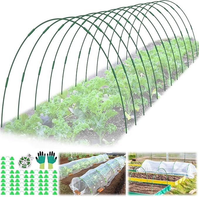 60 Pcs Garden Hoops for Raised Beds, 12 Sets Greenhouse Hoops Grow Tunnel Rust-Free Fiberglass Hoop House Kit, Plant Support Garden Stakes Hoops Frame for Netting Shade Cloth Row Cover Garden Supplies LifeisLuck