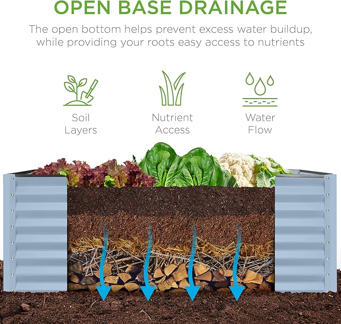 Best Choice Products 4x2x2ft Outdoor Metal Raised Garden Bed, Deep Root Box Planter for Vegetables, Flowers, Herbs, 119 Gallon Capacity, 100% Non Toxic Materials - Mist Blue BestChoiceProducts